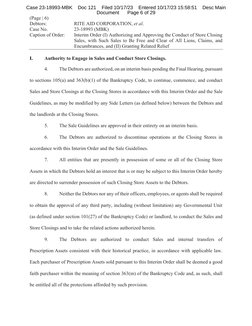 (Page | 6) 
Debtors: 
RITE AID CORPORATION, et al. 
Case No. 
23-18993 (MBK)
Caption of Order: 
Interim Order (I) Authorizing