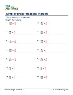 Simplification Problems Class 6 Grade 6 Fraction Simplification Worksheet | PDF