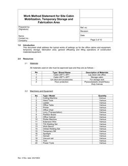 Mobilization Method Statement Site Cabin Mobilization and Storage Plan | PDF | Housekeeping | Crane ...