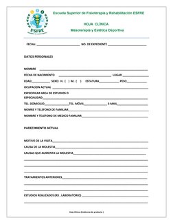 Hoja Clínica (Evidencia de producto ) 
 
 
 
FECHA: ____________________________  NO. DE EXPEDIENTE _________________________