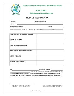 Hoja Clínica (Evidencia de producto ) 
 
 
 
HOJA DE SEGUIMIENTO 
FECHA: ____________________________  NO. DE EXPEDIENTE ____