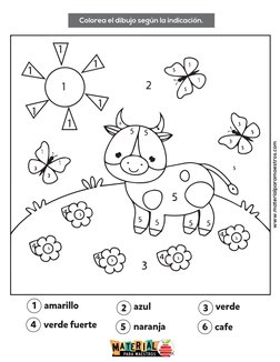 www.materialparamaestros.com
Colorea el dibujo según la indicación.
1
2
3
4
5
6
amarillo
azul
naranja
cafe
verde
verde fuerte