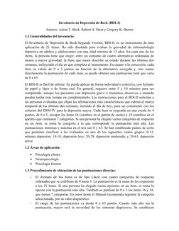 Inventario de Depresión de Beck (BDI-2) 
Autores: Aaron T. Beck, Robert A. Steer y Gregory K. Brown
1.1 Generalidades del inv
