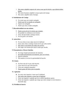 1. Me siento culpable respecto de varias cosas que he hecho o que debería haber 
 
 
hecho.
2. Me siento bastante culpable la