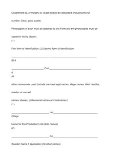 Department ID, or military ID: (Each should be described, including the ID
number. Clear, good quality
Photocopies of each mu