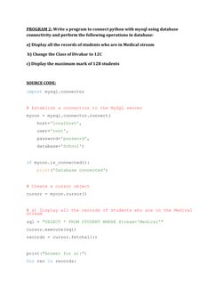 Python MySQL Connectivity Projects for Class 12 | PDF | Databases | Sql