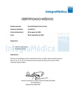 Nombre paciente  
 
Arly Sofia Masiel Cartes Urrutia 
Cedula de Identidad  
21.633517-1 
Fecha de Nacimiento  
06