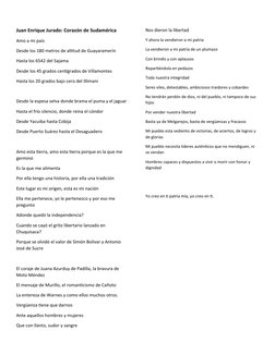 Juan Enrique Jurado: Corazón de Sudamérica 
Amo a mi país
Desde los 180 metros de altitud de Guayaramerín
Hasta los 6542 del