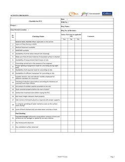 702037774.xlsx
Page 1
Checklist for PCC
Date      :
WIR No. :
Dwg Name : 
Zone/Stretch Location    :          
Dwg No. & Revi