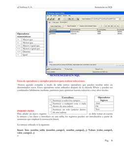 a2 Softway C.A. 
 
Sentencias en SQL 
Pág. 8 
SENTENCIAS EN SQL 
 
Lista de operadores y ejemplos prácticos para realizar sel