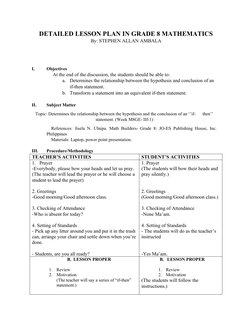 Grade 8 Mathematics Lesson Plan | PDF | Numbers | Lesson Plan