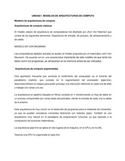 UNIDAD I  MODELOS DE ARQUITECTURAS DE CÓMPUTO 
Modelos de arquitecturas de computo 
Arquitecturas de computo clásicas 
El