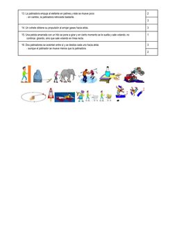 13. La patinadora empuja al elefante en patines y éste se mueve poco
- en cambio, la patinadora retrocede bastante.
2
3
14. U