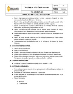 SISTEMA DE GESTIÓN INTEGRADO 
VERSIÓN  
01 
FECHA DE 
REVISIÓN 
27/06/2023 
TEC-ARH-RGT-001 
PÁGINAS 
2 de 3 
PERFIL DE CAR