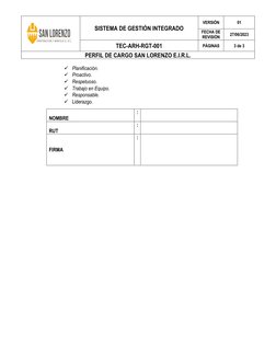 SISTEMA DE GESTIÓN INTEGRADO 
VERSIÓN  
01 
FECHA DE 
REVISIÓN 
27/06/2023 
TEC-ARH-RGT-001 
PÁGINAS 
3 de 3 
PERFIL DE CAR