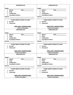 School Drop Slip Examples Student Admission Slip Template | PDF