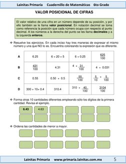 Lainitas Primaria     Cuadernillo de Matemáticas    6to Grado 
Lainitas Primaria     www.primaria.lainitas.com.mx 
5 
VAL