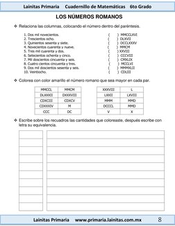 Lainitas Primaria     Cuadernillo de Matemáticas    6to Grado 
Lainitas Primaria     www.primaria.lainitas.com.mx 
8 
LOS
