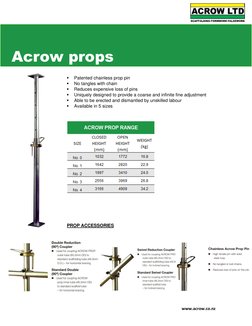 www.acrow.co.nz 
 
 
 
 
 
 
▪ 
Patented chainless prop pin 
▪ 
No tangles with chain 
▪ 
Reduces expensive loss of pins
