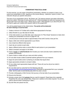 Computer Applications
PowerPoint Practical Exam (60 marks)
POWERPOINT PRACTICAL EXAM
For this exercise, you will create a Pow