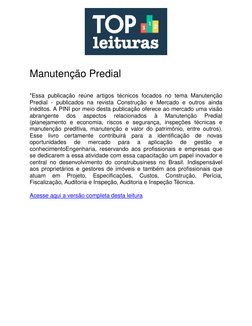 Manutenção Predial (https://www.topleituras.com/livros/manutencao-predial-5f93)
"Essa publicação reúne artigos técnicos focad