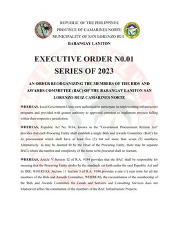 Reorganization of Barangay BAC Members | PDF | Procurement | Quorum