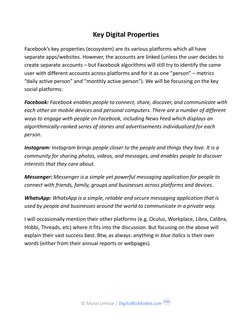 Key Digital Properties
Facebook’s key properties (ecosystem) are its various platforms which all have
separate apps/websites.