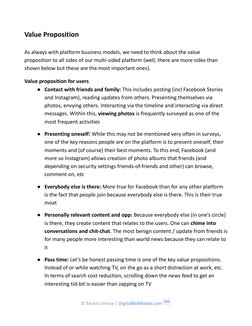 Value Proposition
As always with platform business models, we need to think about the value
proposition to all sides of our m