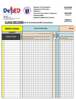 K-12 Class Record Template for DepEd | PDF | Curriculum | Teachers