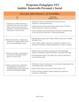 Página 2 de 26
Programa Pedagógico NT2
Ámbito: Desarrollo Personal y Social
NÚCLEO: IDENTIDAD Y AUTONOMÍA
OA
T
FOCOS DE
OBSER