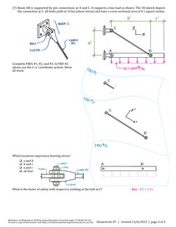 (7) Beam AB is supported by pin connections at A and C. It supports a line load as shown. The 3D sketch depicts
the connectio