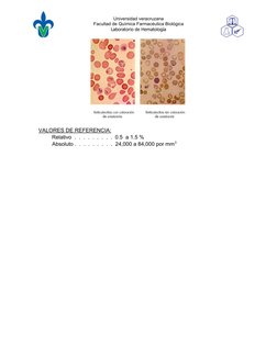 Universidad veracruzana
Facultad de Química Farmacéutica Biológica
Laboratorio de Hematología
VALORES DE REFERENCIA: 
Relativ