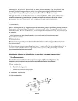 advantages of the hydraulic drive system are that it provides the robot with greater speed and
strength.Thedisadvantagesofth