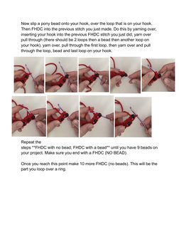 Now slip a pony bead onto your hook, over the loop that is on your hook.
Then FHDC into the previous stitch you just made. Do