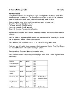 Section 3: Multipage Table
/20 marks
INSTRUCTIONS:
Using the table below, you are going to begin working on this multipage ta