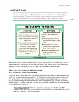 Reflective Teaching 
 
Page | 1 
 REFLECTIVE TEACHING 
 
 
 
By collecting information about what goes on in our classroom, a