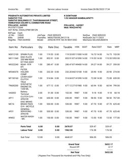 Invoice No
:3522
Service Labour Invoice
Invoice Date:28/08/2023 17:34
PRABHATH AUTOMOTIVE PRIVATE LIMITED
K GOWTHAM
SARATHY T