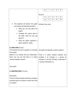 3. The students will observe the graph 
and answer the following questions: 
• 
What can you say about the 
graph