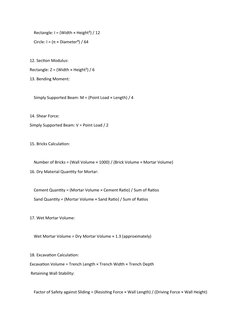 Rectangle: I = (Width × Height³) / 12
    Circle: I = (π × Diameter⁴) / 64
12. Section Modulus:
Rectangle: Z = (Width × H