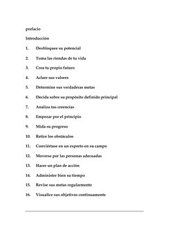 prefacio 
Introducción 
1.
Desbloquee su potencial 
2.
Toma las riendas de tu vida 
3.
Crea tu propio futuro  
4.
Aclare su