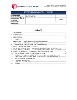 FACULTAD DE CIENCIAS DE LA SALUD
PROGRAMA DE ESTUDIOS DE ENFERMERÍA
 
CARPETA DEL ESTUDIANTE DE PRÁCTICA
Programa de 
Estudio
