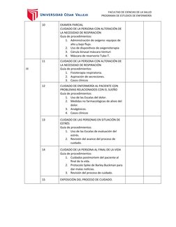 FACULTAD DE CIENCIAS DE LA SALUD
PROGRAMA DE ESTUDIOS DE ENFERMERÍA
10
EXAMEN PARCIAL
CUIDADO DE LA PERSONA CON ALTERACIÓN DE
