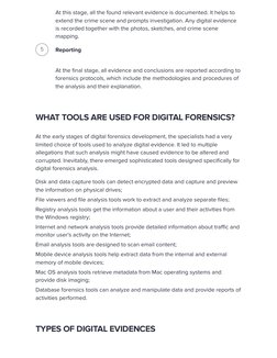 At this stage, all the found relevant evidence is documented. It helps to
extend the crime scene and prompts investigation. A