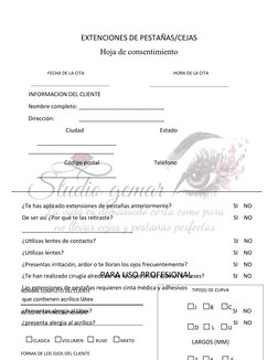 EXTENCIONES DE PESTAÑAS/CEJAS
Hoja de consentimiento 
       
                 FECHA DE LA CITA
