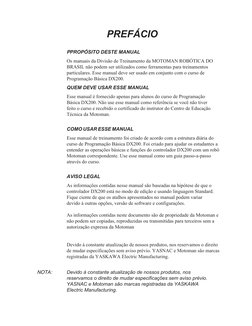 PREFÁCIO
PPROPÓSITO DESTE MANUALnaEatonCnt
Os manuais da Divisão de Treinamento da MOTOMAN ROBÓTICA DO 
BRASIL não podem ser