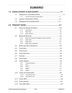 DX Basic Programming Training Manual	
TOC-1					
            © MOTOMAN
          SUMÁRIO.
1.0   DX200 LIGANDO & DESLIGANDO ..