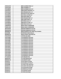 7701421270
0893 ALUMINIO FINO 1 LT
7701421639
0895 ALUMINIO 1 LT
7701408495
0899 ALUMINIO CLA X 1LT
7701423017
0900 BLANCO PE