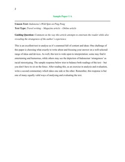 2
Sample Paper 1 A
 
Unseen Text: Indonesia’s Wild Spin on Ping Pong
Text Type: Travel writing – Magazine article – Online ar