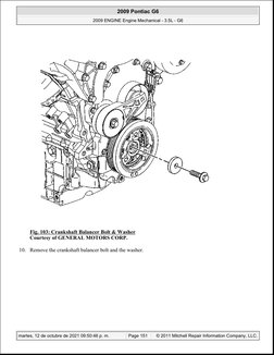 Fig. 103: Crankshaft Balancer Bolt & Washer
Courtesy of GENERAL MOTORS CORP.
10. Remove the crankshaft balancer bolt and the