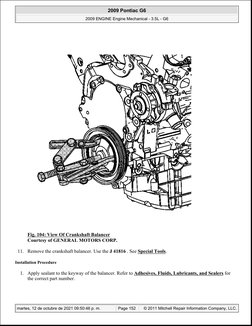 Fig. 104: View Of Crankshaft Balancer
Courtesy of GENERAL MOTORS CORP.
11. Remove the crankshaft balancer. Use the J 41816 .